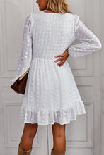 Load image into Gallery viewer, Swiss Dot Smocked V-Neck Ruffled Hem Dress
