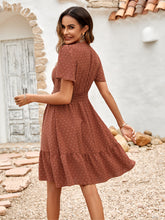 Load image into Gallery viewer, Swiss Dot V-Neck Openwork Puff Sleeve Dress
