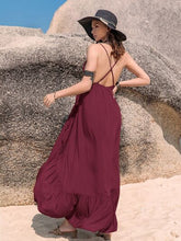 Load image into Gallery viewer, Crisscross Back Drawstring Ruffle Trim Maxi Dress
