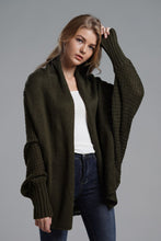 Load image into Gallery viewer, Dolman Sleeve Open Front Ribbed Trim Longline Cardigan
