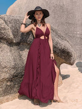 Load image into Gallery viewer, Crisscross Back Drawstring Ruffle Trim Maxi Dress
