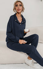 Load image into Gallery viewer, Snap Collar Top and Lounge Pants Set
