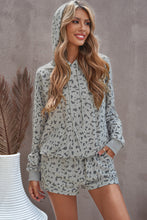 Load image into Gallery viewer, Animal Print Drawstring Detail Hoodie and Shorts Lounge Set
