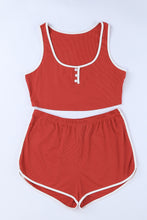 Load image into Gallery viewer, Contrast Buttoned Cropped Tank and Shorts Lounge Set
