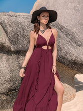 Load image into Gallery viewer, Crisscross Back Drawstring Ruffle Trim Maxi Dress
