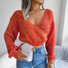 Load image into Gallery viewer, Heathered Surplice Cropped Sweater
