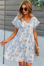 Load image into Gallery viewer, Printed V-Neck Short Sleeve Tiered Dress
