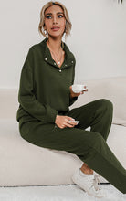 Load image into Gallery viewer, Snap Collar Top and Lounge Pants Set
