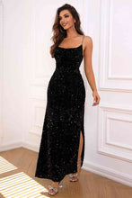 Load image into Gallery viewer, Sequin Backless Split Maxi Dress
