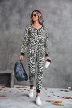 Load image into Gallery viewer, Leopard V-Neck Dropped Shoulder Loungewear Set
