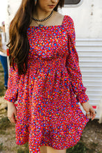 Load image into Gallery viewer, Printed Square Neck Flounce Sleeve Ruffle Hem Dress
