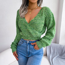 Load image into Gallery viewer, Heathered Surplice Cropped Sweater
