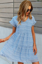 Load image into Gallery viewer, Printed V-Neck Short Sleeve Tiered Dress
