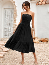 Load image into Gallery viewer, Frill Trim Strapless Midi Dress
