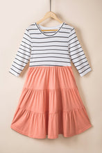 Load image into Gallery viewer, Striped Two-Tone Round Neck Tiered Dress
