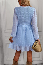 Load image into Gallery viewer, Swiss Dot Smocked V-Neck Ruffled Hem Dress
