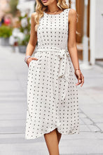 Load image into Gallery viewer, Swiss Dot Tie Belt Sleeveless Dress
