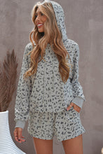 Load image into Gallery viewer, Animal Print Drawstring Detail Hoodie and Shorts Lounge Set
