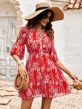 Load image into Gallery viewer, Floral Notched Neck Flounce Sleeve Dress
