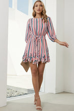 Load image into Gallery viewer, Striped Drawstring Waist Three-Quarter Sleeve Mini Dress

