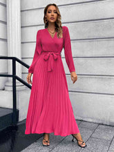 Load image into Gallery viewer, V-Neck Tie Waist Pleated Maxi Dress
