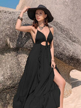 Load image into Gallery viewer, Crisscross Back Drawstring Ruffle Trim Maxi Dress
